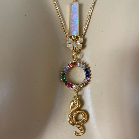 Laborite, opal, raw geode, golden snake necklace - Picture 2 of 8